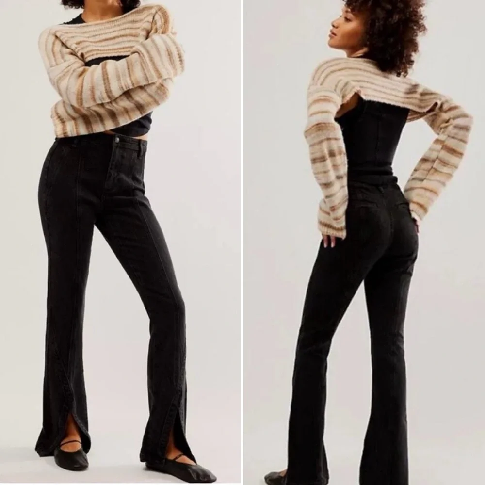 Free People We the Free Split Flare‎ Jeans 24 00 black high rise front slit